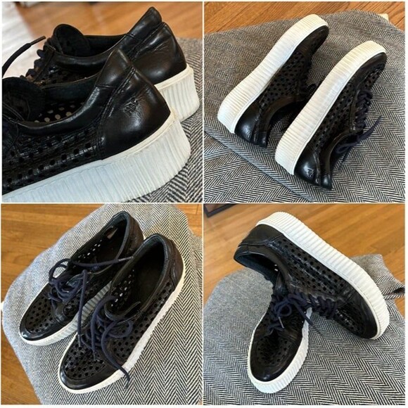 MUSSE & CLOUD Black Cacey Woven Perforated Leather Flatform Creeper Sneakers 9 - Picture 15 of 16